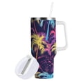 thumbnail image 2 of JSTEL Colorful Palm Leaf 40 oz Tumbler Stainless Steel Water Bottle Vacuum Insulated Cup with Straw Lid & Handle For Travel Car Cup Holder, 2 of 8