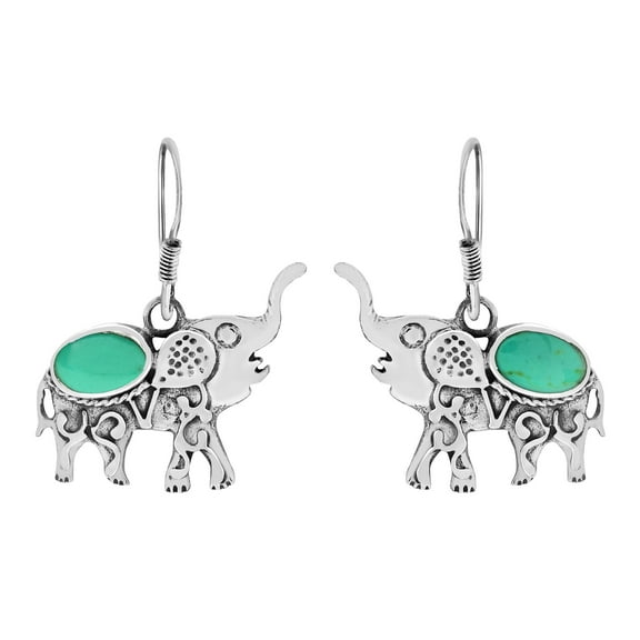 AeraVida Majestic Thai Elephant Green Turquoise Inlays .925 Sterling Silver Earrings