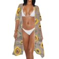 thumbnail image 2 of HELLHERO Comfort Half Sleeve Long Swimwear Cover up for Beach Polyester Flowy Bathing Suit Cover Up Sunflowers, 2 of 5