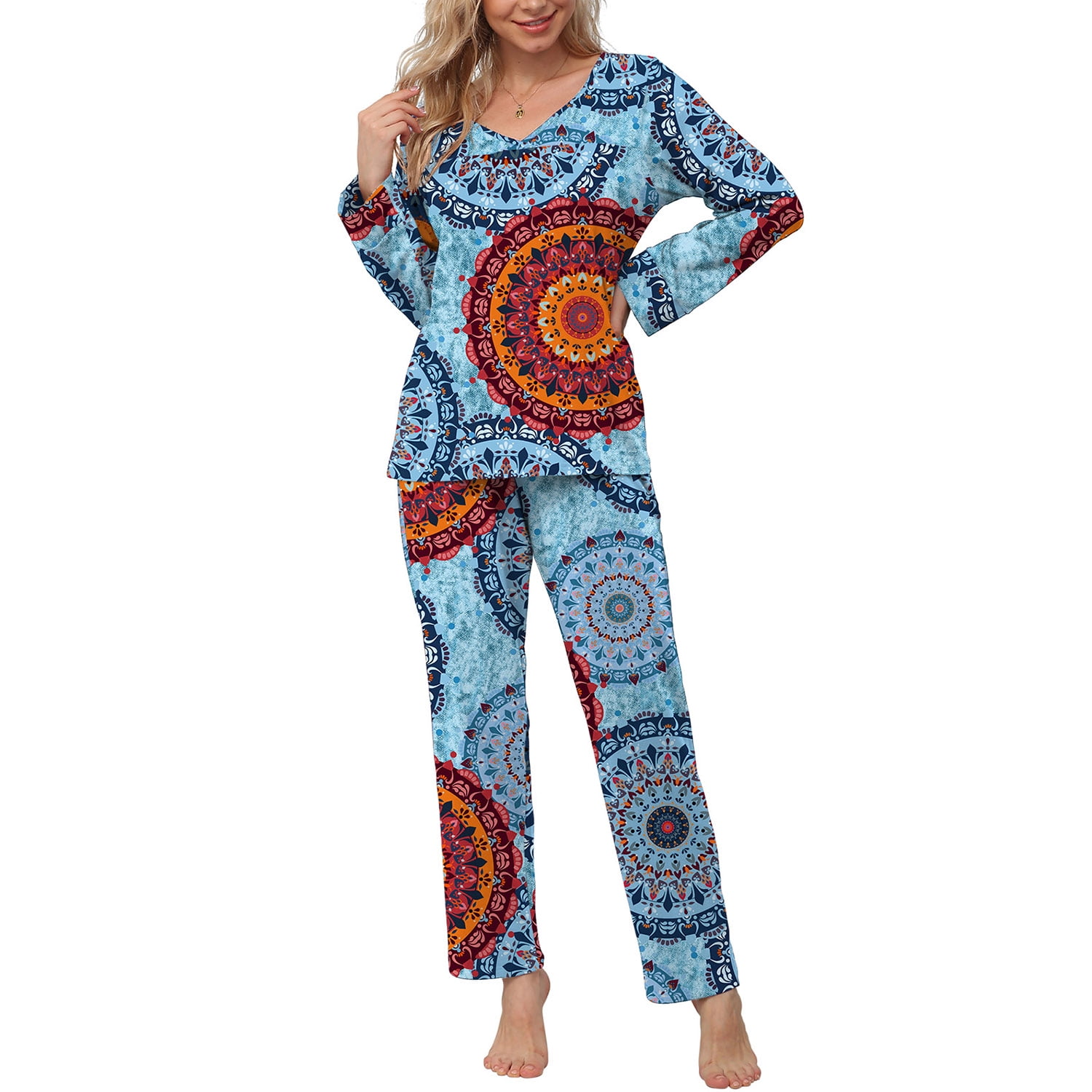 Anygrew Women's Pajamas Set Long Sleeve Shirts and Long Pants 2 Piece
