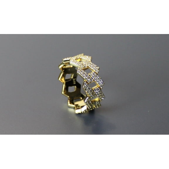 Ring Men's Cuban 14K Yellow Gold Plated White Moissanite Round Cut 2.70 Ct