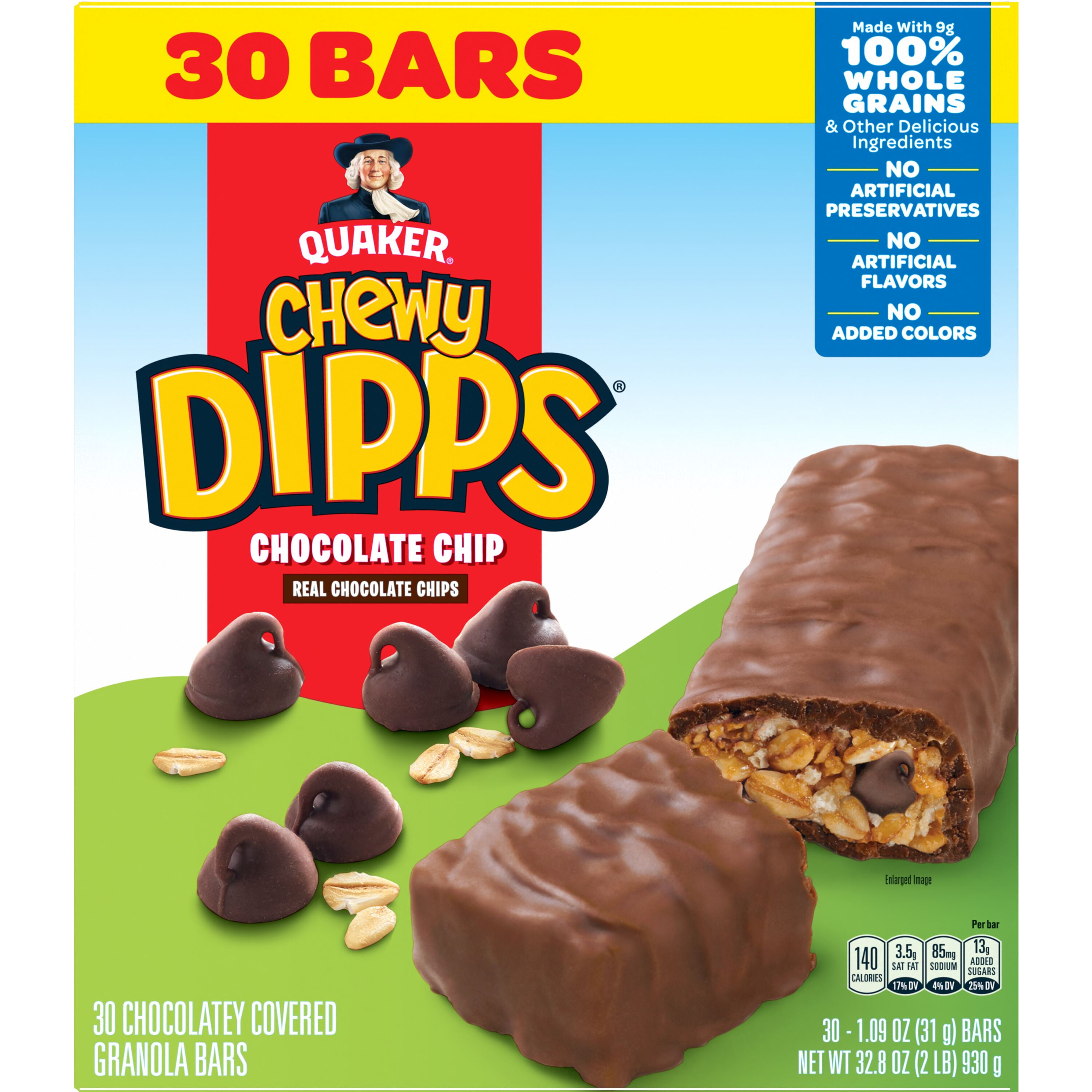 (6 pack) Quaker Chewy Dipps Chocolate Chip Granola Bars, 1.09 oz 30 Count