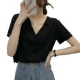 thumbnail image 1 of Camisa de manga corta para mujer, cuello en V, dulce, elegante, resistente al desgaste, transpirable, cómoda para el uso diario, 1 of 8