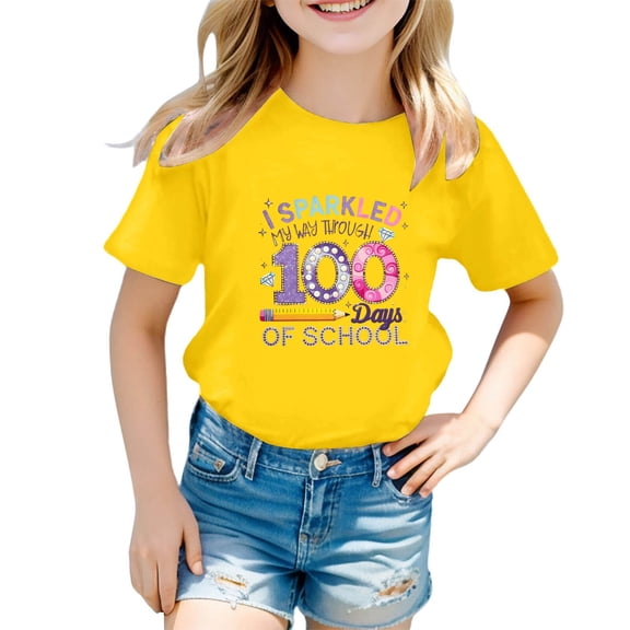 First Day Of School Teen Girls T Shirts Round Neck Short Sleeve T-Shirt Letter Graphic Printed Loose Sports T-Shirt Clothes for Girls