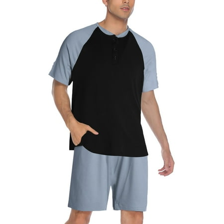

EYIIYE Men Summer Pajamas Sets Contrast Color Short-Sleeve Tops and Shorts Sleepwear