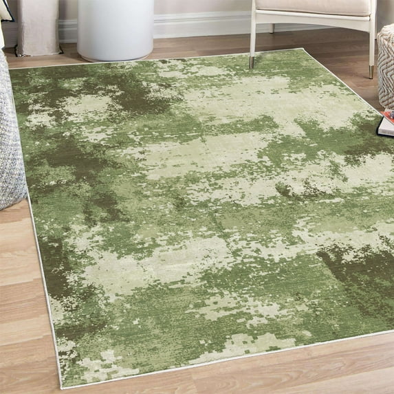 Modern Decorative Rug, Contemporary Themed Design Novelty Tones of Abstract Weathered Shapes, Quality Carpet for Bedroom Dorm and Living Room, 6 Sizes, Pale Green, by Ambesonne