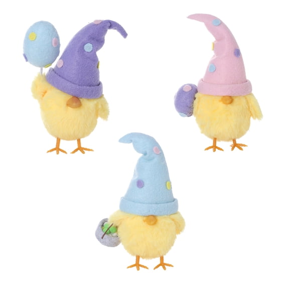 Easter Decorations Set of 3 Easter Chick Ornaments Table Decor 6.3" Chicks Figurines with Egg Baskets, Felted Easter Tabletop Decor for Indoor Party Supply Home Restaurant Kitchen Office Farmhouse