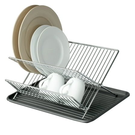 Smart Design Dish Drainer Rack with Sink or Counter Drying Board - Chrome