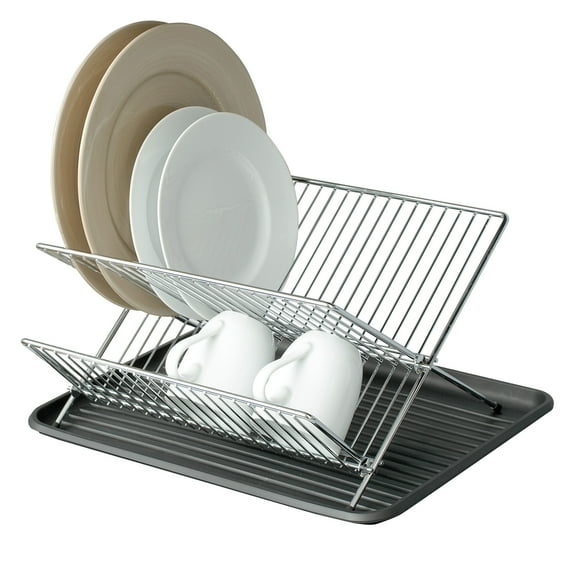 Smart Design Dish Drainer Rack with Sink or Counter Drying Board - Chrome