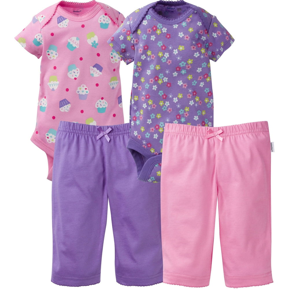 Onesies Brand Newborn Baby Girl Layette Outfit Set, 4Piece Walmart