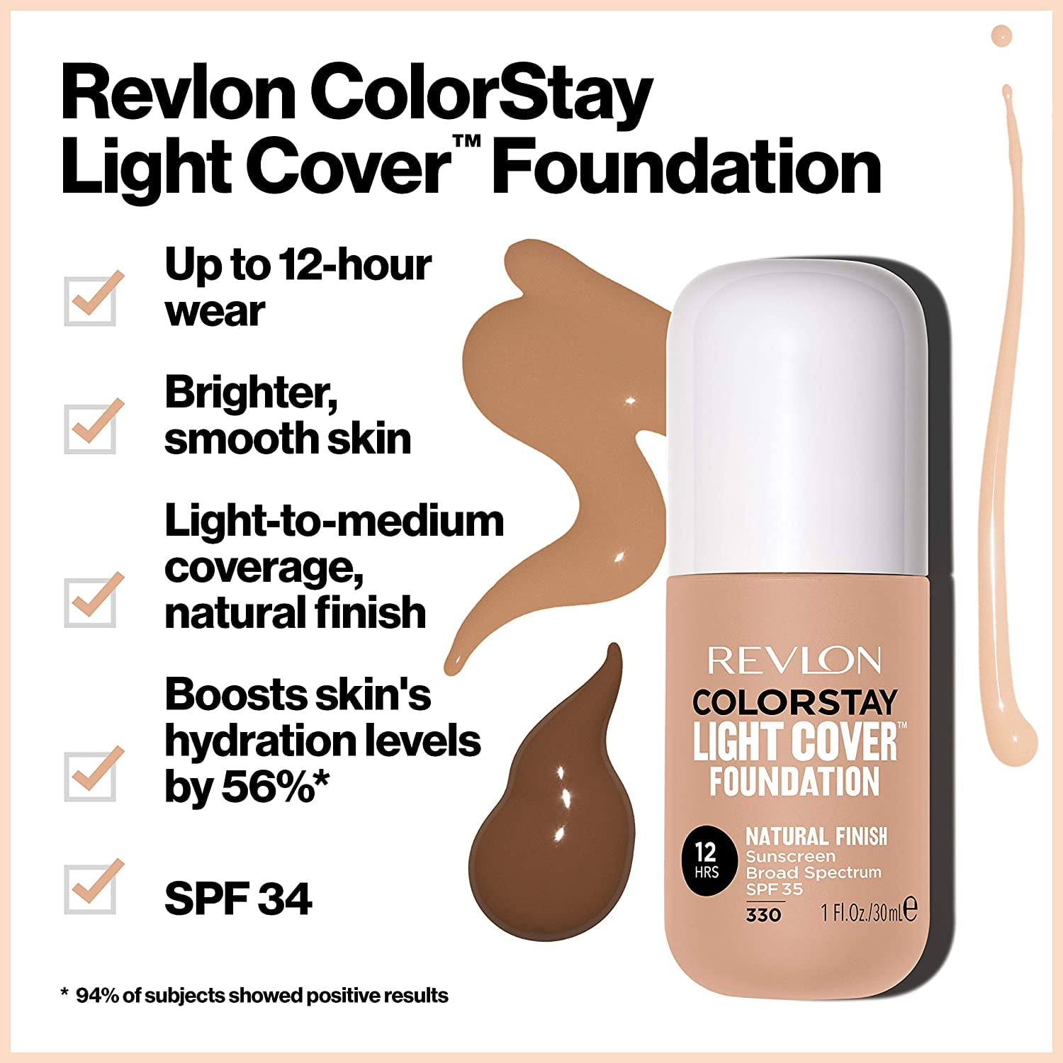Revlon ColorStay Light Cover Foundation, Natural Tan 330, SPF 35, 1 fl oz (2 pack)