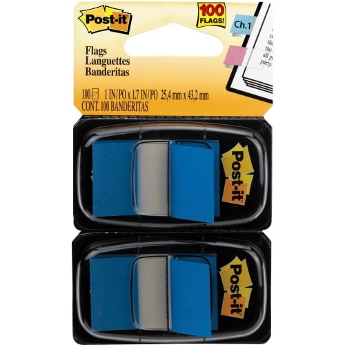 Post-it Flags - 2 Dispensers 100 x Blue - 1' x 1.75' - Rectangle - Unruled - Blue - Removable, Tab - 100 / Pack