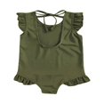 thumbnail image 3 of MesaSe Summer Toddler Girls Swimwear Solid Ruffles Short Sleeve Backless Bikini Dark Orange 5-6 Years, 3 of 6