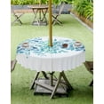 thumbnail image 4 of Outdoor Tablecloth with Umbrella Hole & Zipper, Teal Blue Eucalyptus Leaves Round Tablecloth 60 Inch, Spring Summer Botanical Floral Patio Table Cover Waterproof Table Cloth for Picnic/Party, 4 of 6