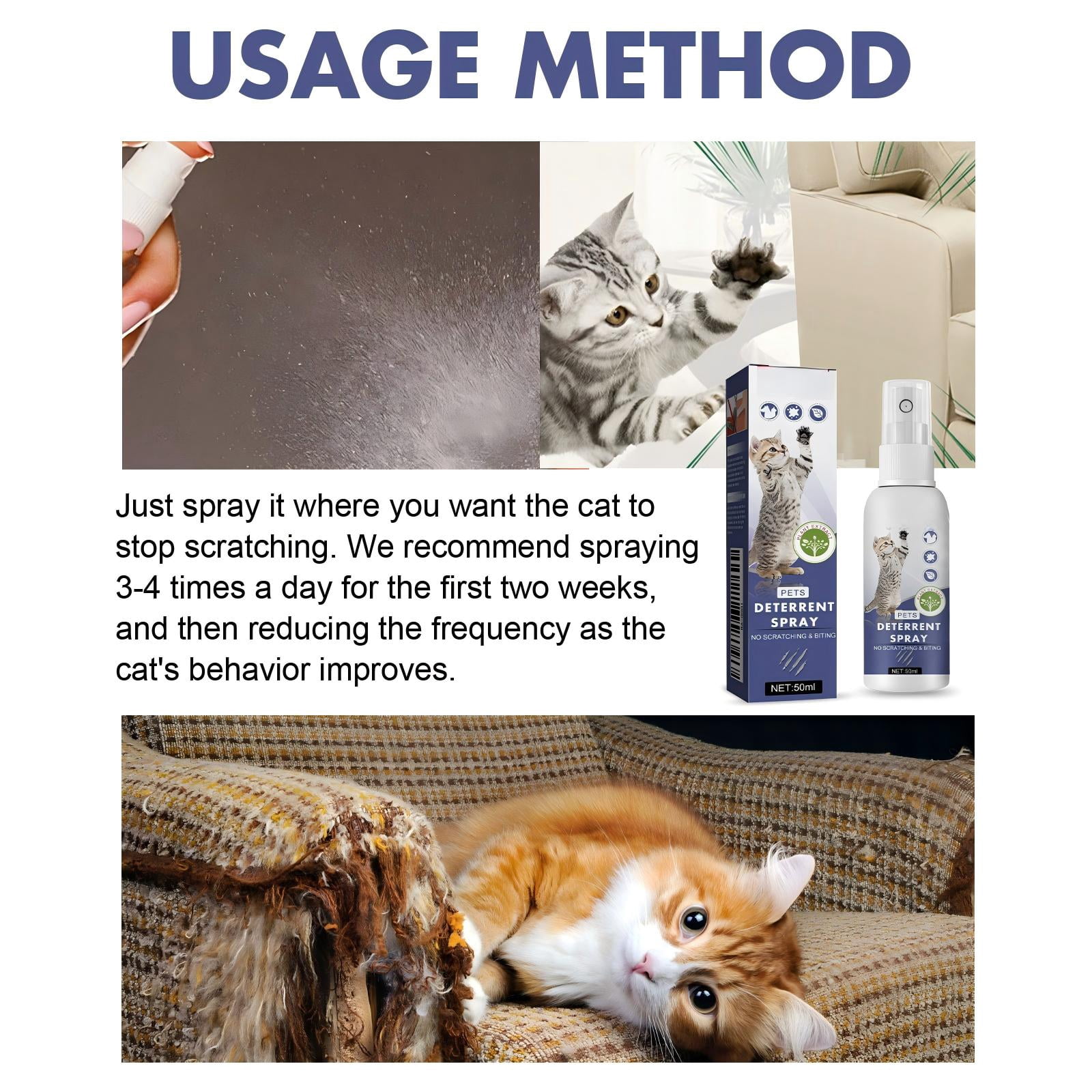 Alvantor Cat Scratch Deterrent Spray, Natural Peppermint Repellent, Anti Scratch Protector for Furniture