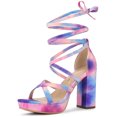 thumbnail image 1 of Sandalias con Cordones Tacón Ancho Plataforma Colorida Allegra K Azul Rosa 36, 1 of 7