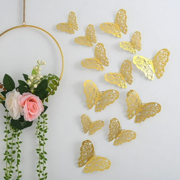 Monebena Butterfly Decorations, 72 Pcs 3 Sizes Butterfly Wall Decor, Butterfly Party Cake Decorations, Gold Butterfly Wall Stickers 3D Wall Art for Room Decor Birthday (Gold)