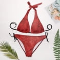 thumbnail image 4 of Red Oil Pattern 2 Piece Set Swimwear Adjustable Bikini Summer Party Beach Triangle Bathing Suit Tie String Thong, 4 of 4