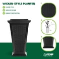 thumbnail image 4 of FCMP Outdoor MOD-WP3000 Wicker-Pattern Resin 24" Tall Indoor/Outdoor Self-Watering Pedestal Taper Planter, Black, 2 Pack, 4 of 12