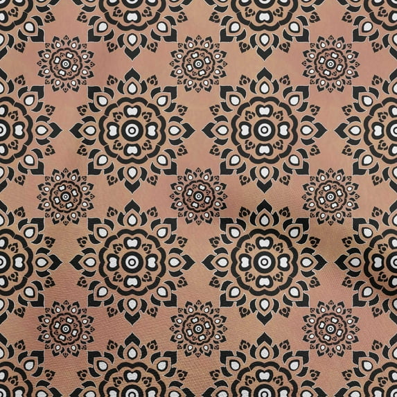 oneOone Cotton Jersey Rose Brown Fabric Asian Block Mandala Sewing Material Print Fabric By The Yard 58 Inch Wide