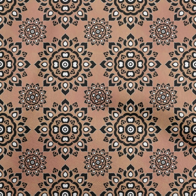 oneOone Rayon Rose Brown Fabric Asian Block Mandala Fabric For Sewing Printed Craft Fabric By The Yard 56 Inch Wide