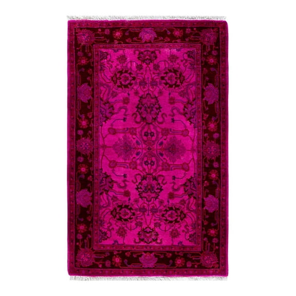 Contemporary Overdyed Wool Hand Knotted Pink Area Rug 2' 8" x 4' 3"