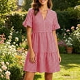 thumbnail image 7 of Kukoosong Women's Short Sleeve Midi Dress, V-Neck Striped Tiered Ruffle Dress, Flounce Sleeve Casual Summer Beach Sundress with Pockets, 7 of 7