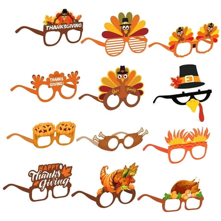 SKYSONIC Thanksgiving Paper Glasses, 12PCS Turkey Paper Eyeglasses Funny Party Glasses Adults Thanksgiving