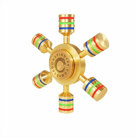 Six-Winged Brass Metal Fidget Spinner - Maximum Spin Time - Precision Crafted - Smooth & Silent Rotation - Stress Relief & Focus Aid