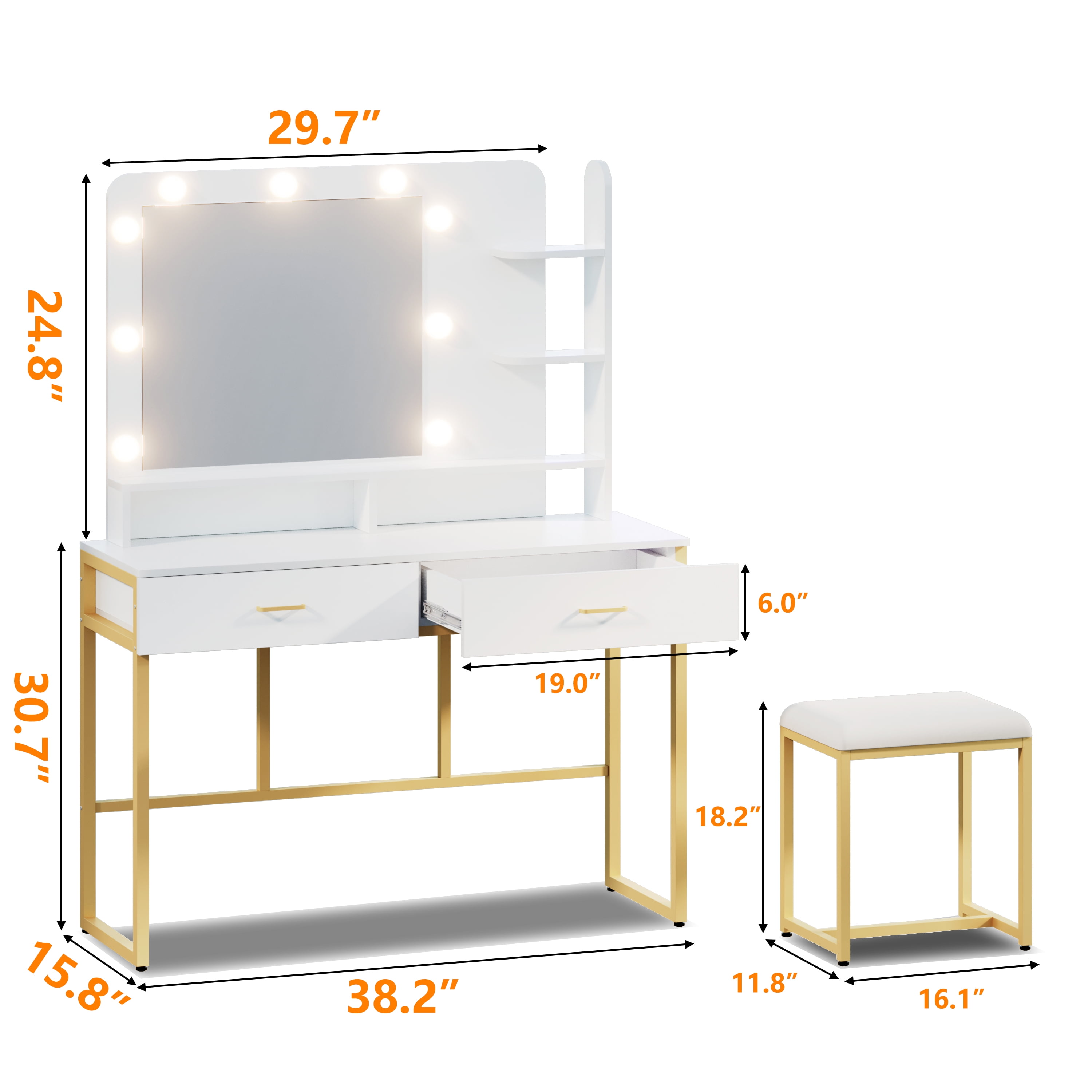 ルヴィ 2点セット CLAUBIO Vanity Set with Lighted Mirror,Vanity Desk with 2