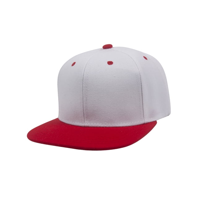 Top Headwear Flat Bill Adjustable Snapback Cap - White/Red