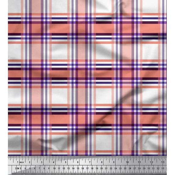 Soimoi Cotton Duck Fabric Gingham Check Printed Fabric 1 Yard 42 Inch Wide