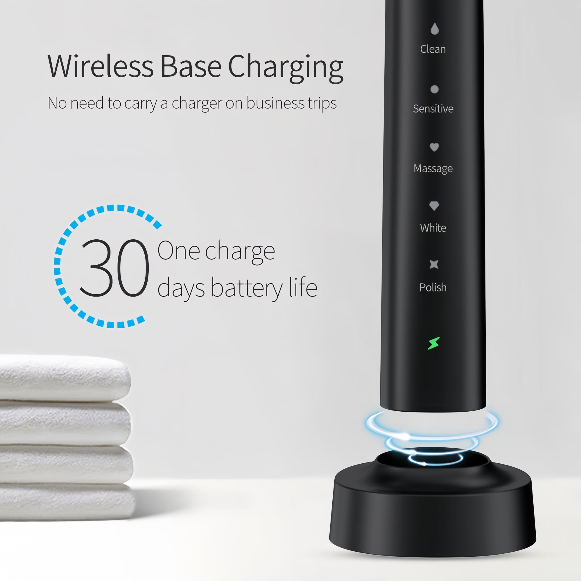 Sonic Electric Toothbrush, 5 Brushing Modes, Rechargeable & IPX7 Waterproof, Suitable for Adults and Kids,Black