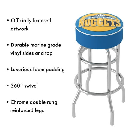 Denver Nuggets NBA Padded Swivel Bar Stool - Blue, Yellow, White