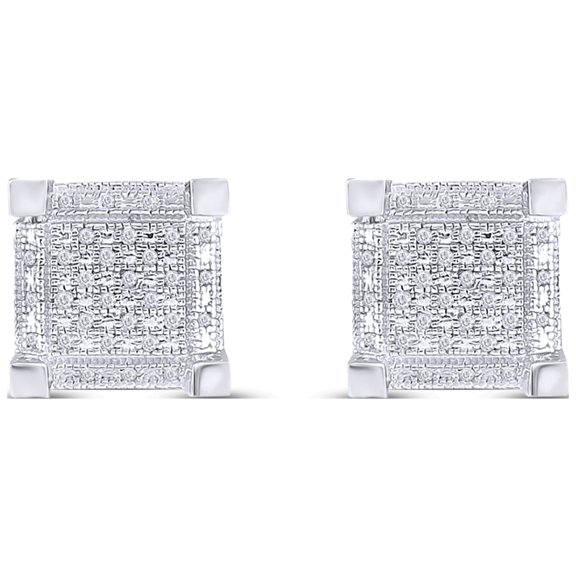 AFFY 0.20 Carat 14k Gold Plated 925 Sterling SIlver Round Cut White Natural Diamond 3D Square Cluster Stud Earrings