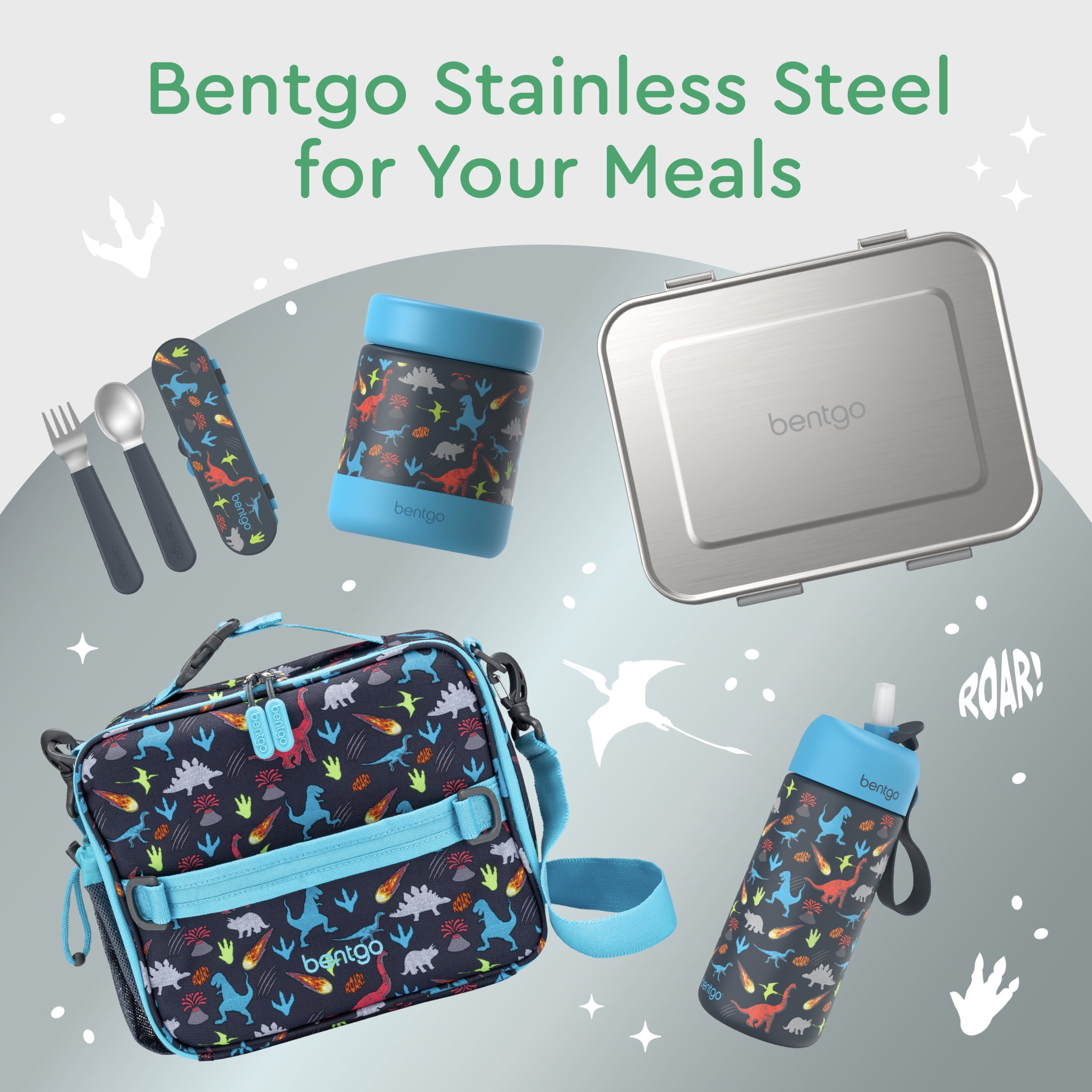 Bentgo Kids Stainless Steel Leak-Resistant Lunch Box - 3-Compartments with Bonus Silicone Container, Durable, Eco-Friendly, Dishwasher Safe, BPA-Free, Ideal for School, Ages 3+ (Silver)