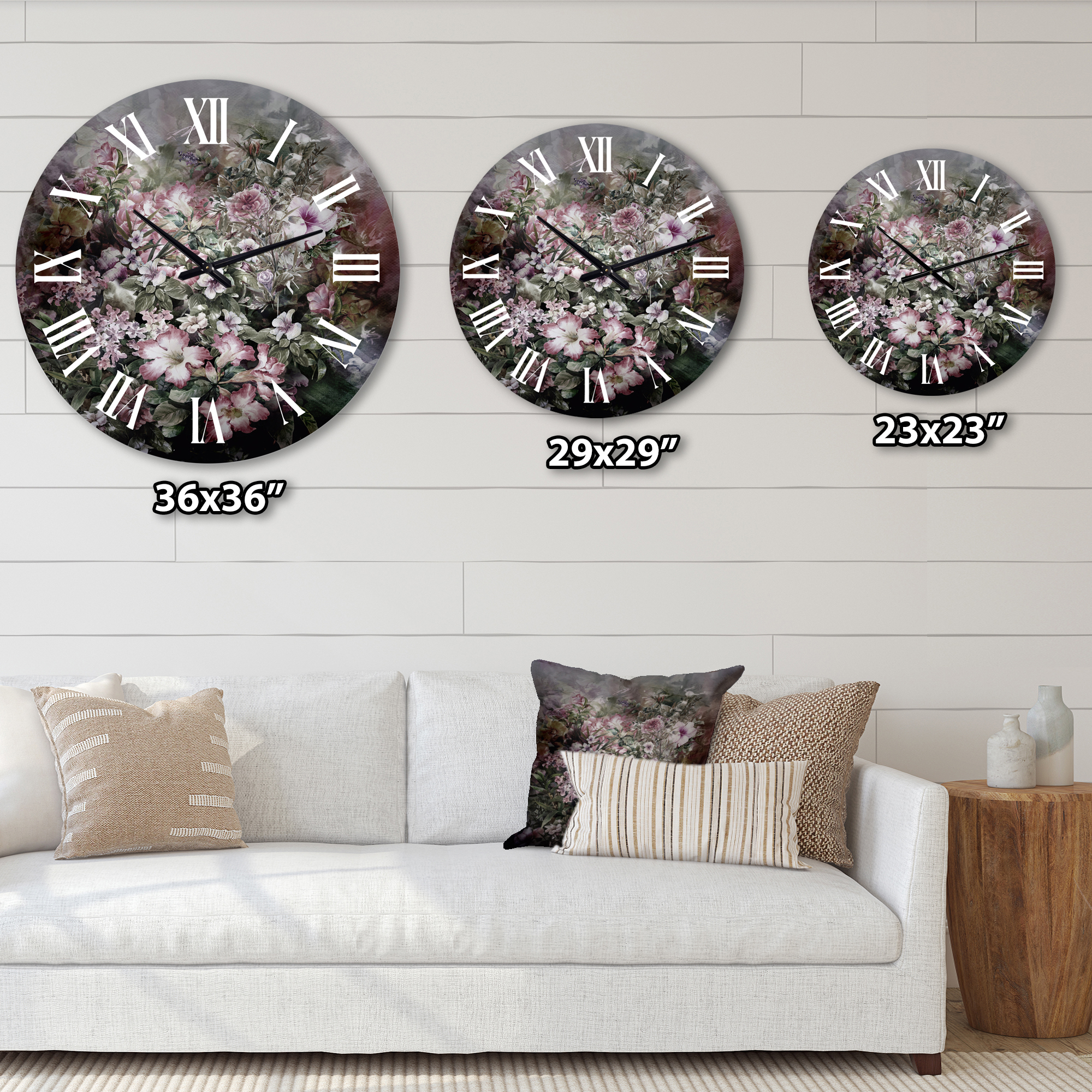 Designart 'Retro Drawing Of Flowers Iv' Vintage Wall Clock