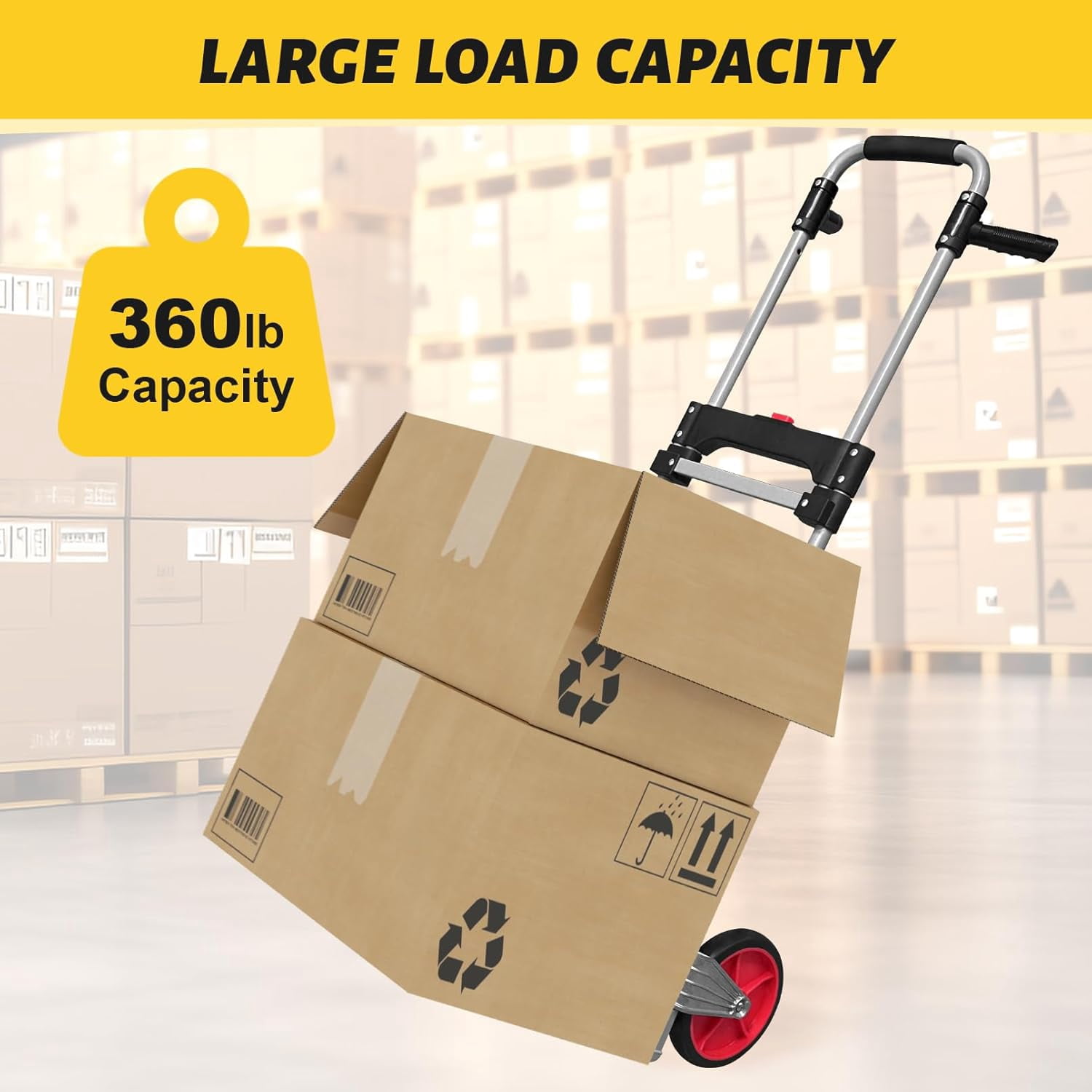 360 LBS Folding Hand Truck Dolly Cart, Upgraded Aluminum Hub Frame, Portable Aluminum Dolly Cart with Swivel Handle and Elastic Cord for Moving, Warehousing, Shopping, Travel, Office Use (Silver)