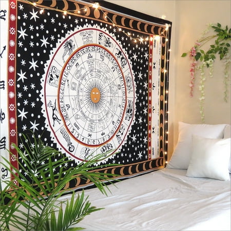 Transitional Black Tapestry Black and White Horoscope Tapestry Zodiac Wall Hanging Dorm Room Tapestries Twin Size Yoga Mat Meditation Throw Blanket Beach Throws by Oussum ()
