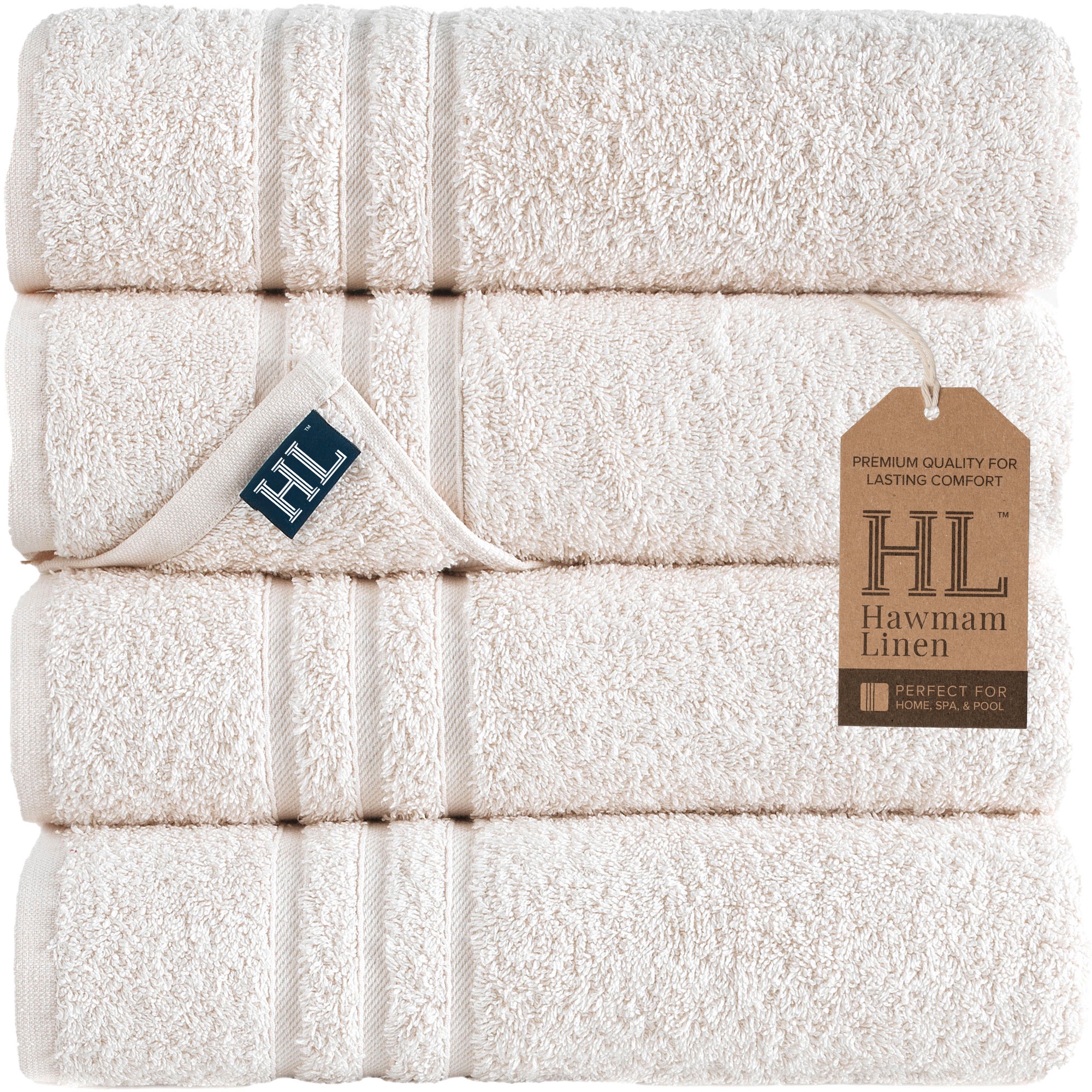 Hawmam Linen 4-Piece Turkish Cotton Bath Towel Set, Blue