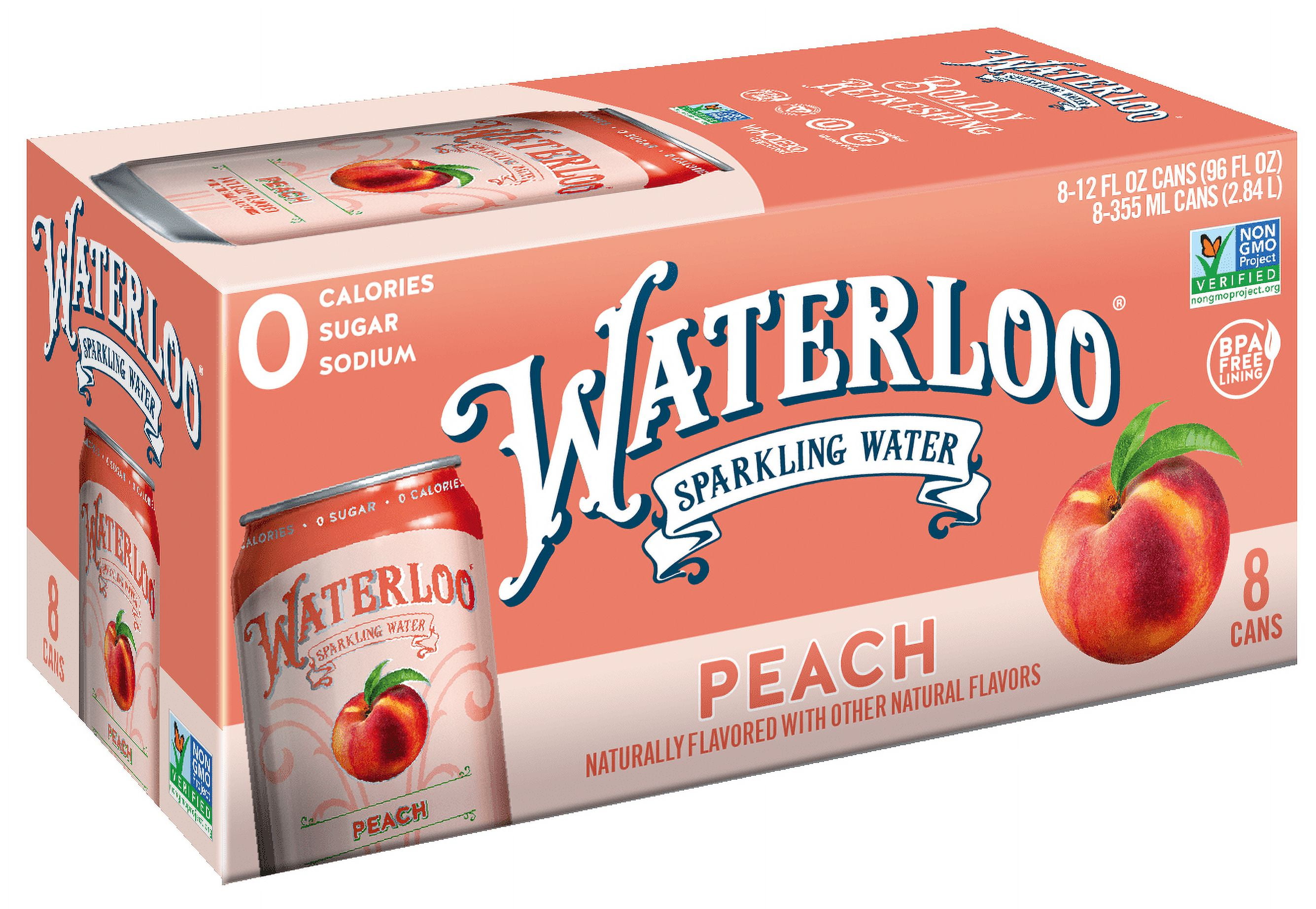 (3 pack) Waterloo Sparkling Water, Peach, 12 fl oz, 8 pack cans