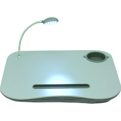 QVS Laptop Desk with Built-In Cushion/LED Light and Cup Holder - Gray