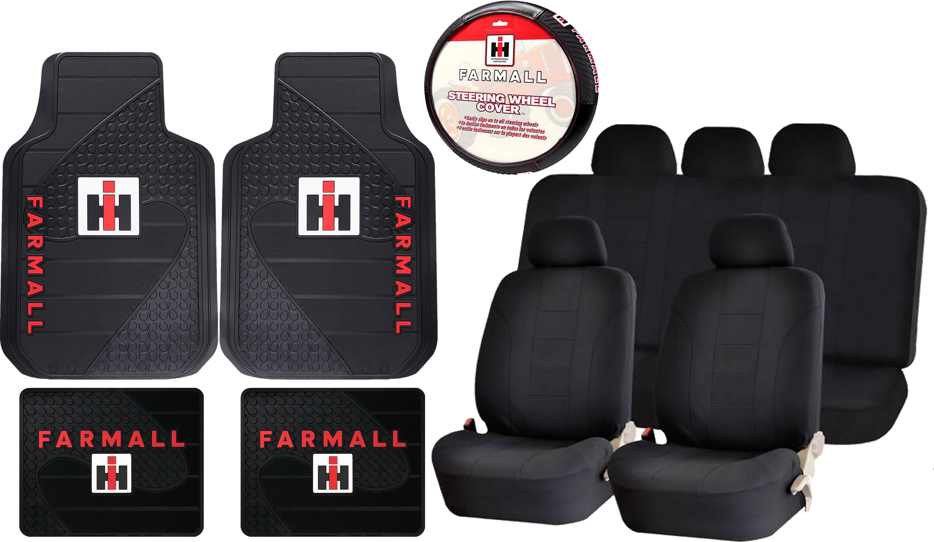 Black Low Bucket Seats Odorless Rubber Floor Mats 6 Piece Car Auto Seat Cover