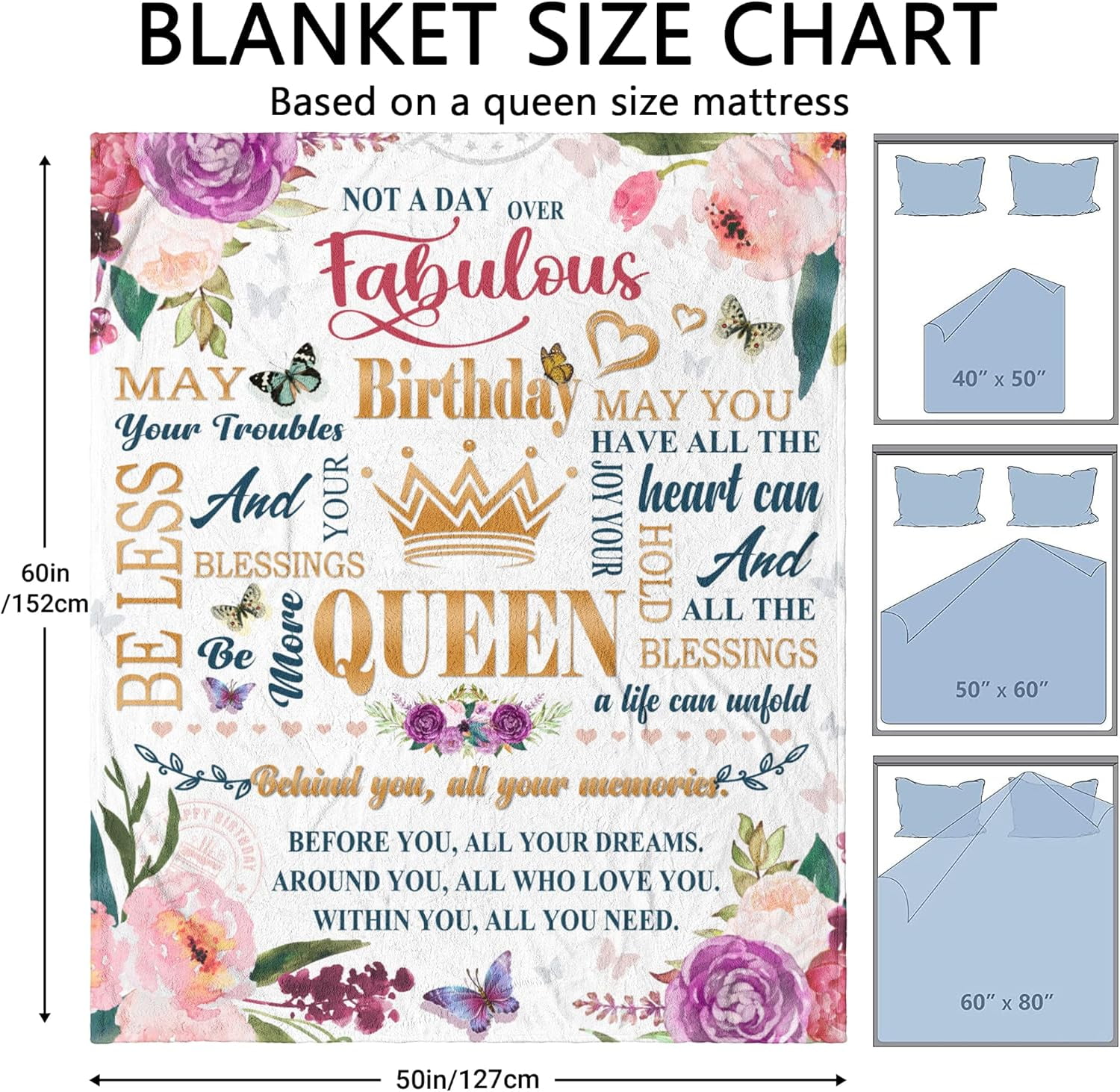 Happy Birthday Gifts For Women Blanket Birthday Queen - Best Birthday Decorations For Friends/Mom/Wife/Sister - Gifts For Women Birthday Unique, Happy Birthday Gift Ideas Throw Blankets