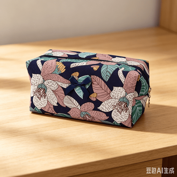 Floral Makeup Bag, Cute Quilted Makeup Toiletry Bag, Zipper Cosmetic Pouch, Daily Travel Use Skincare Bag, Multipurpose Organizer Bag