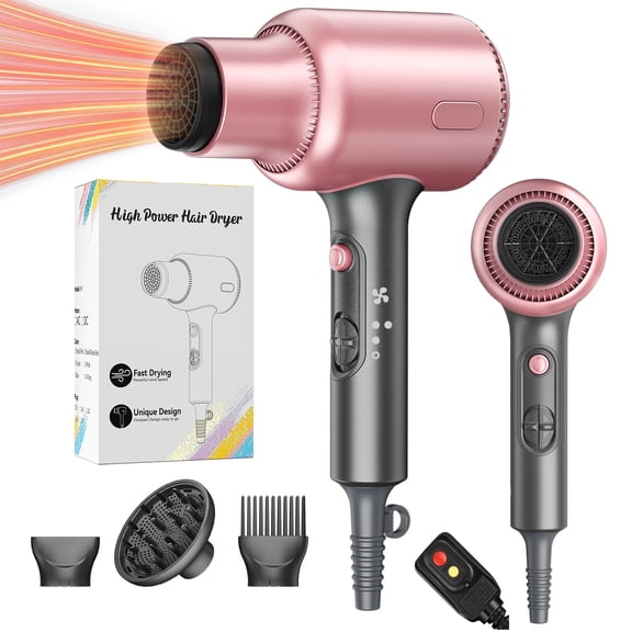 VoluVibe Hair Dryer, Blown Away Ionic Hair Dryer for Curly Hair with Diffuser, 1600W Fast Drying Blow Dryer with Ceramic Technology, 3 Attachments for All Hair Types