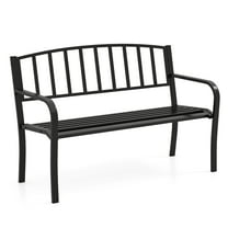 Gymax 50 Inches Garden Bench w/ Slatted Backrest & Curved Armrests for Porch