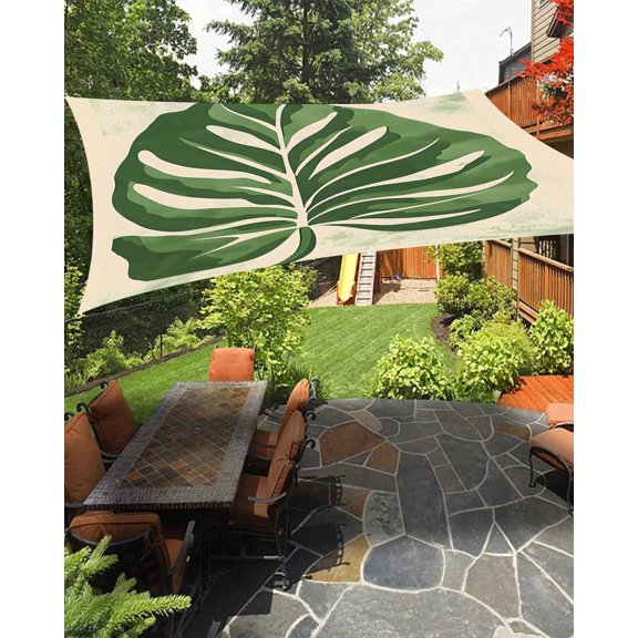 Outdoor Sun Shade Sail 8'x10', Green Botanical Patio Beach Shade Canopy Cloth Waterproof, Vintage Palm Leaves Tropical TearResistant & UV Protection Sun Sail for Backyard Garden Deck