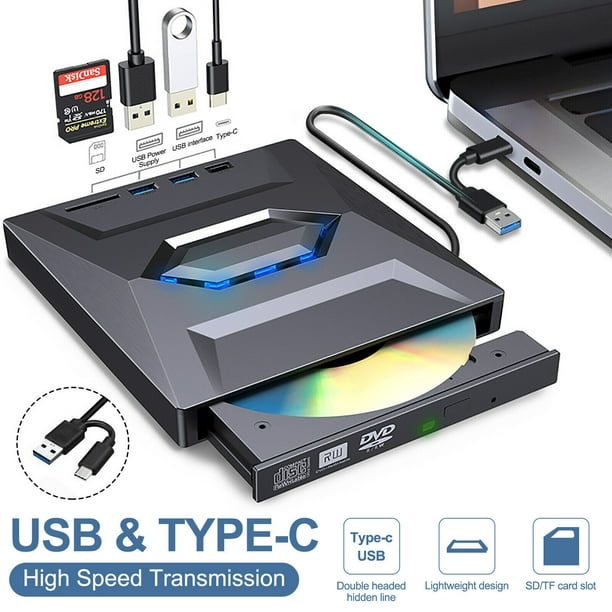 Unidad externa USB 3.0 7 en 1 para grabar, leer y reproducir DVD/CD RW para ordenador portátil.