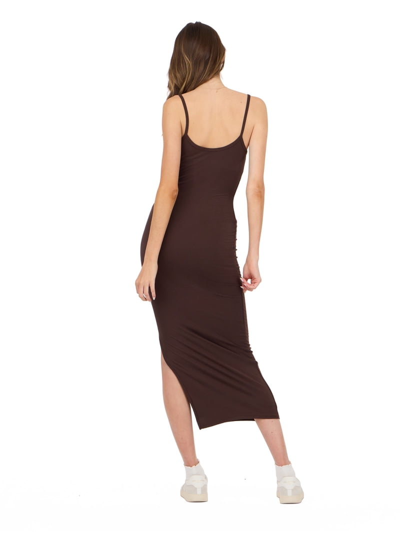 Forever 21 Women’s Rib Midi Dress with Slight Scoop Back, Slim Fitted Silhouette and Stretch Fabric for Everyday Casual to Elevated Styling, XS-XL
